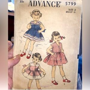 Vintage 1950s Advance Size 2 Girls Dress Sewing Pattern 5799 Cut Complete